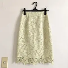 超美品 アプワイザーリッシェ 膝丈レースタイトスカート アップルグリーン