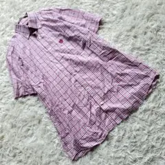 【ダックス】 (М) 半袖チェックボタンダウンシャツ 薄手 ロゴ刺繍 ピンク