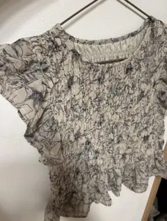 【GRL】花柄シフォンシャーリングフリルトップス[pm300