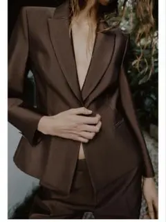 ZARA 100% ウール ベルト ブレザー テーラードジャケット ブラウン L 