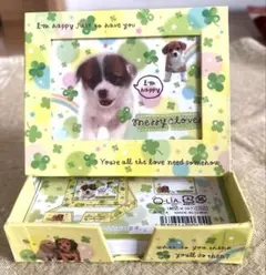 ☆平成レトロ☆ 箱入り　フォトフレームメモ帳　わんちゃん&クローバー