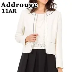 상태좋음 AddRouge ツイード ノーカラージャケット 11 L 白 ホワイト