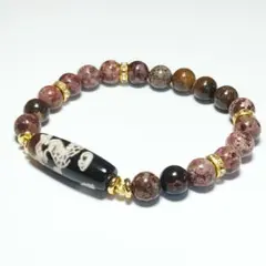 天然石 龍運天珠・パープルオーシャンジャスパー ブレスレット内径17cm