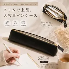 黒 ブラック ペンケース レザー スリム 大容量 筆箱 おしゃれ シンプルのサムネイル