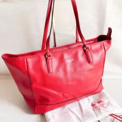 COACH コーチ トートバッグ A4収納可能 肩掛け レッド オールレザー 赤