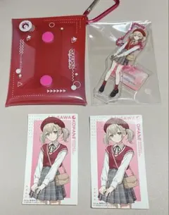 スシローコラボ プロセカ 小豆沢こはね マルチポーチ、ステッカー