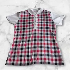 【美品】BLACK&WHITE ゴルフ ポロシャツ チェック柄 白 赤 黒のサムネイル