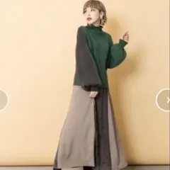 【オズモーシス】2WAY バイカラー リブニット プルオーバー グリーン グレー