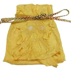 正絹　お洒落着　略礼装用　帯締め帯揚げセット　イエロー黄色　絞り中抜き