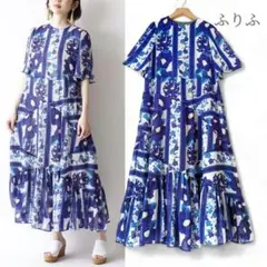 ふりふ／うぐいす長者 和柄のマキシ丈ワンピース ティアードワンピース 花柄