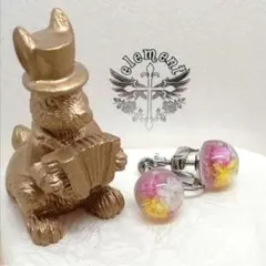 小さなブーケ　一粒 半円 半球 ピアス イヤリング 変更可 ハンドメイド