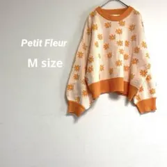 【Petit Fleur】レディース 花柄ニット バルーン袖 身幅長め オレンジ