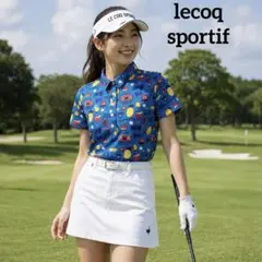 lecoq sportif★　ゴルフウェア　ポロシャツ　Lサイズ　ブルー　レモン