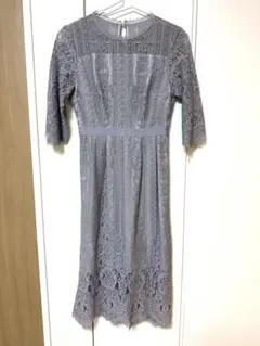 ガール GIRL パネル柄総レース五分袖Iラインミモレ丈結婚式パーティードレス