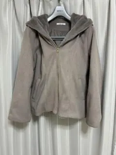 フード付きショートコート LL グレージュ カジュアル　きれいめ