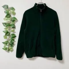 【L】 ユニクロ フリースジャケット 長袖 フルジップ 厚手 キャンプ 登山 緑