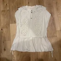 AD2018 19SS リボン刺繍ノースリーブブラウス ベスト ビスチェ 白