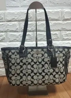 コーチ　シグネチャー　ハンドバッグ　黒　ブラック　美品