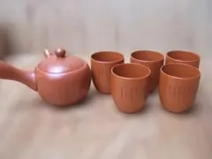 常滑焼＊竹春造＊朱泥＊茶器揃＊急須＆湯呑セット＊共箱＊在銘＊栞付き