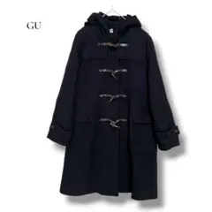 GU ロングダッフルコート XL 黒 フード付き ウール混 秋冬 大きいサイズ