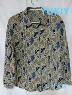 YUKIYペイズリー総柄長袖シャツブラウ レディースミセスやや汚れあり 日本製