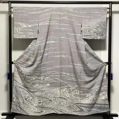 D528 訪問着　流水　波　正絹　着物　袷　しつけ糸付き未使用極美品