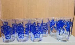 【昭和レトロ】青い花柄2種ガラスコップ10個セット