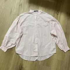 しまむら　袖ボリュームストライプシャツ