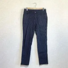 スキニーパンツ ストライプ 裏起毛 ストレッチ ネイビー M