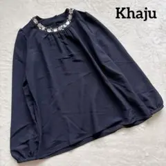 Khajuカージュ✨ビジュー付き ネイビーブラウス 長袖　スタンドカラー