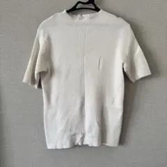 Louere ホワイト リブ編み 半袖ニット