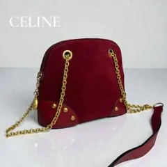 CELINE オールドセリーヌ スエード チェーンショルダーボルドーゴールド金具