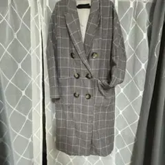 ZARA チェック柄ダブルブレストコート