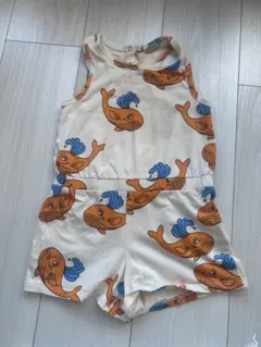 92-98サイズ　ミニロディーニ　クジラプリントオールインワン
