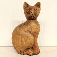 ビンテージ 上品で賢そうな猫ちゃんの高さ約30cm特大な黒檀木彫りの