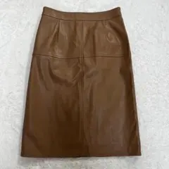 ◆クードシャンス　タイトスカート　フェイクレザー　スリット　日本製　ブラウン　М