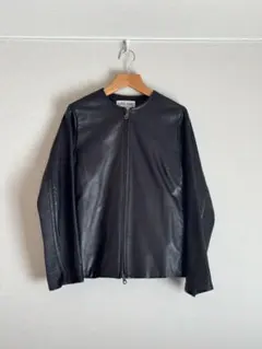 極美品 自由区　ノーカラー　レザージャケット　黒　サイズ38　オンワード 極美品 自由区 ノーカラー レザージャケット 黒 サイズ38 オンワード
