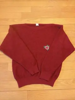 バラ刺繍 ワインレッド 長袖ニット