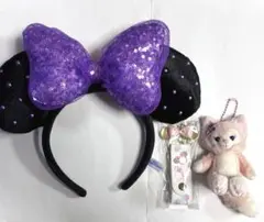 【美品】ディズニーランドカチューシャ 紫 カチューシャホルダー リーナベル