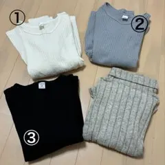 長袖カットソー4点セット（ホワイト、グレー、ブラック、グレー）