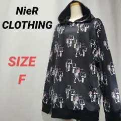 NieR CLOTHING　パーカー　プルオーバー　総柄　黒　オーバーサイズ