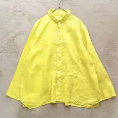 美品【Natural Laundry】リネン100%シャツ　長袖　黄　ゆったりのサムネイル