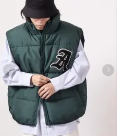 ダークグリーン キルティング ベスト オーバーサイズ