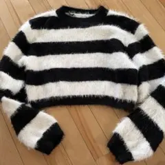 ボーダー クロップド丈 長袖セーター　グレイル