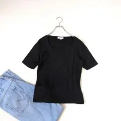 【PaulStuart/ポールスチュアート◇三陽商会】スクエアネック半袖『L』黒のサムネイル