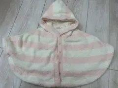 branshes ベビーポンチョ フード付き ピンクと白のストライプ