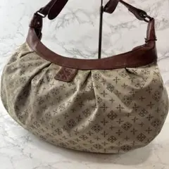 russet ラシット 総柄ナイロン×本革 レザー バルーン型ショルダーバッグ