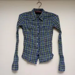 Abercrombie & Fitch ブルー系 チェック柄長袖シャツ XS