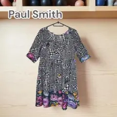 3800□Paul Smith ワンピース 花柄 七分袖 モノトーンbc11ytのサムネイル