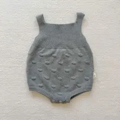Angou 韓国子供服ドット編み グレーニットロンパース　80